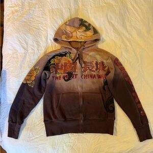 China Wall Graphic Zip Hoodie - Brown